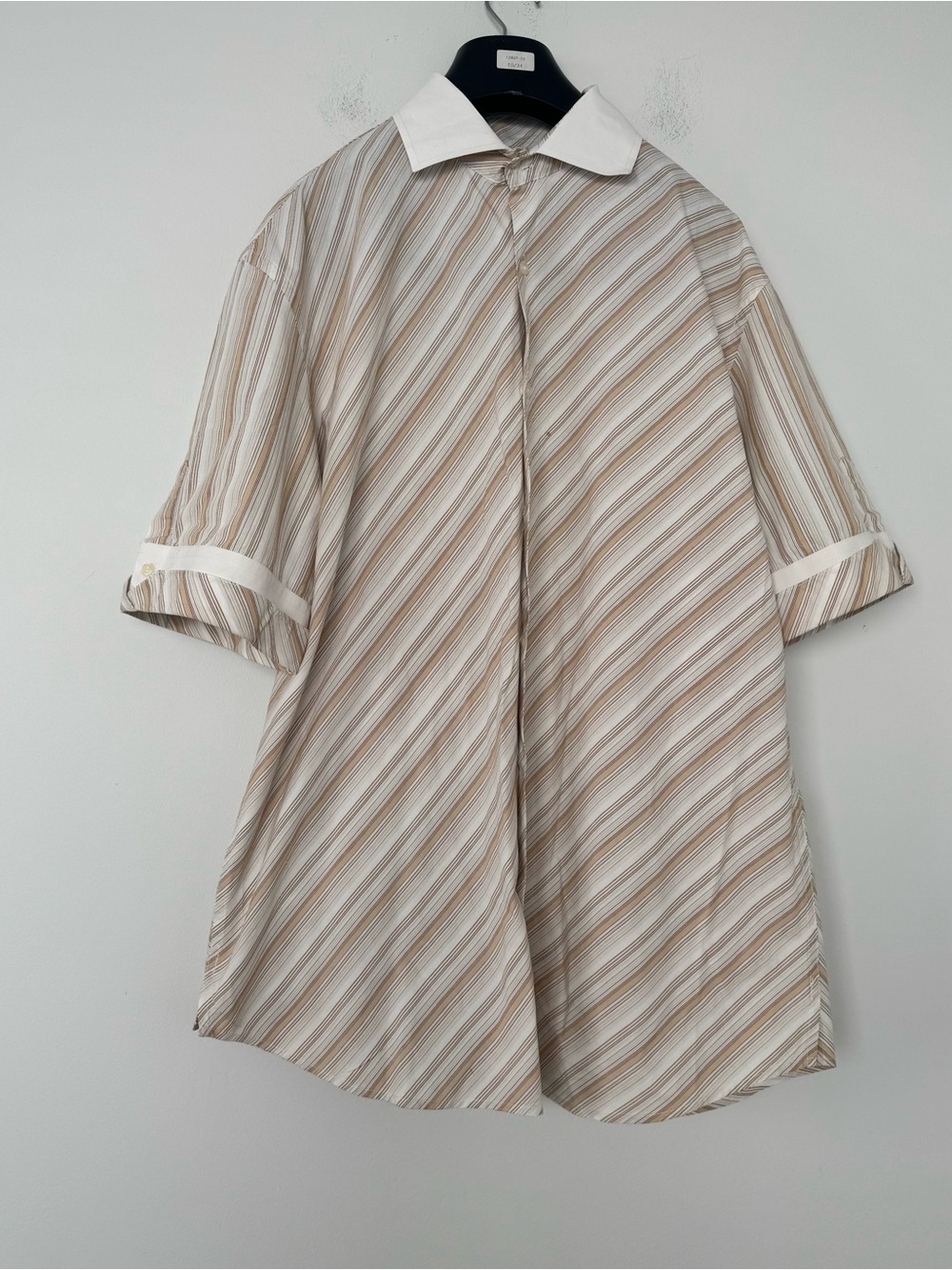 Inserch Striped Button Up Shirt Mens XL Tan White Cotton Short Sleeve Boho Retro